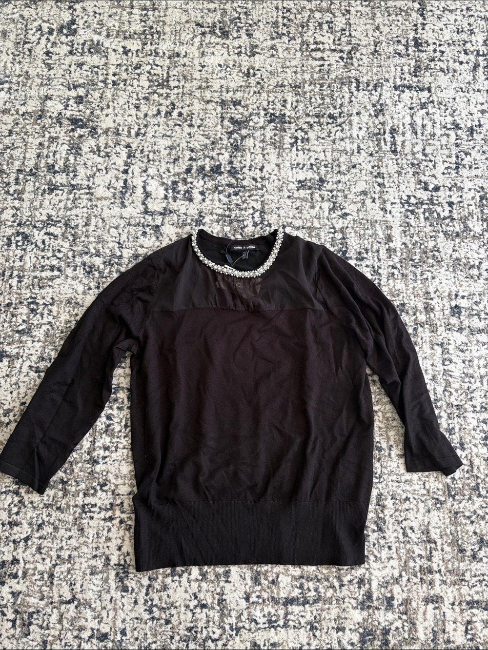 Cable & Gauge Black Women's Sweater with Embellished Neckline
